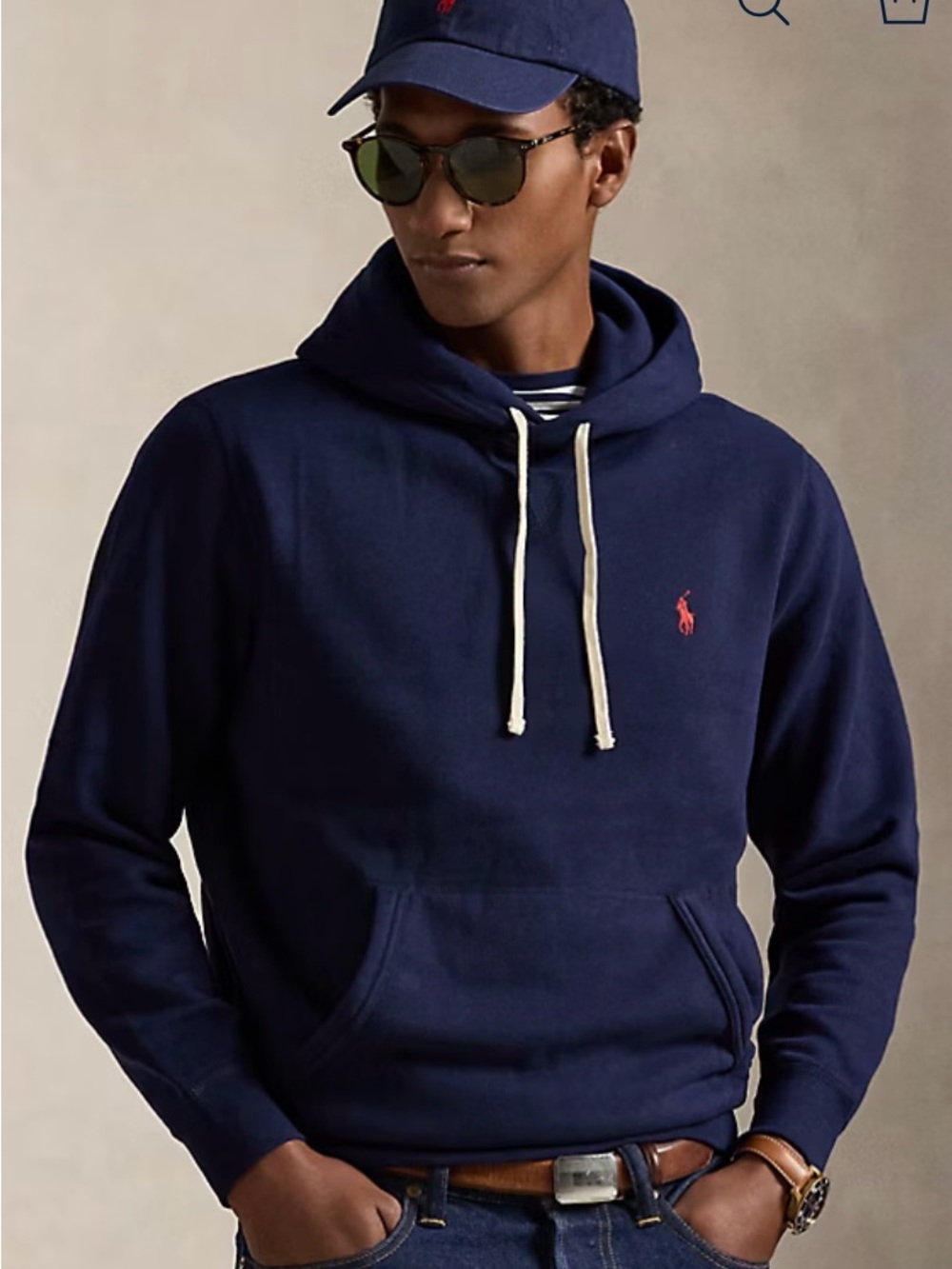 Ralph Lauren Navy Hoodie with Red Pony Embroidery